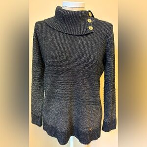 Calvin Klein Black & Gold TurtleNeck Long Sleeve Stylish Knit Sweater Medium